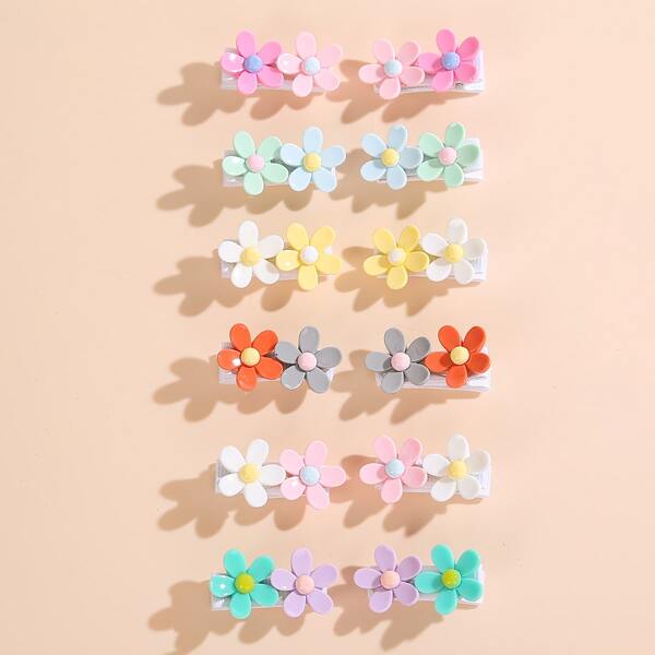 

12pcs Toddler Girls Flower Hair Clip, Multicolor