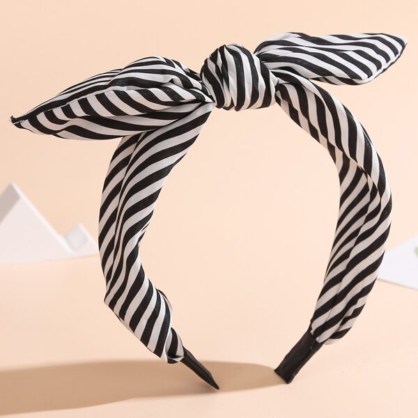 

Girls Striped Print Hair Hoop, Black and white
