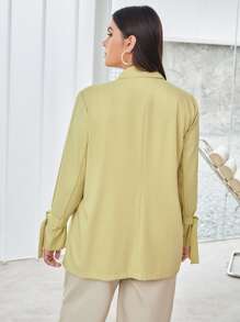 SHEIN Privé Plus Lapel Neck Knotted Cuff Double Breasted Blazer - Yellow - View 2