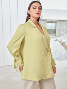 SHEIN Privé Plus Lapel Neck Knotted Cuff Double Breasted Blazer - Yellow - View 5