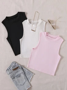 3 piezas Top tank de cuello redondo - Multicolor - Ver 1