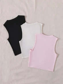 3 piezas Top tank de cuello redondo - Multicolor - Ver 2