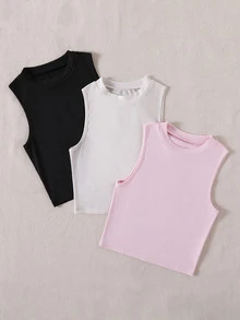 3 piezas Top tank de cuello redondo - Multicolor - Ver 3