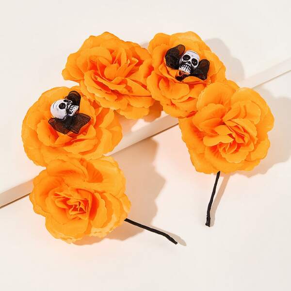 

Flower & Skull Decor Headband, Orange