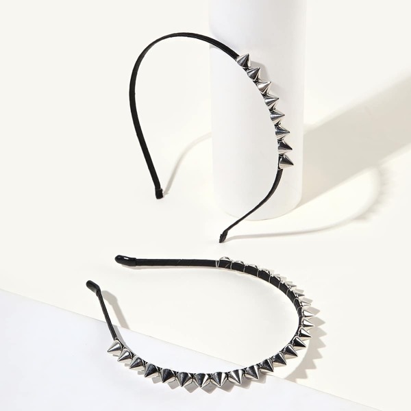 

2pcs Spike Decor Headband, Silver