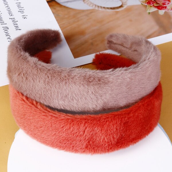 

2pcs Solid Fuzzy Headband, Multicolor