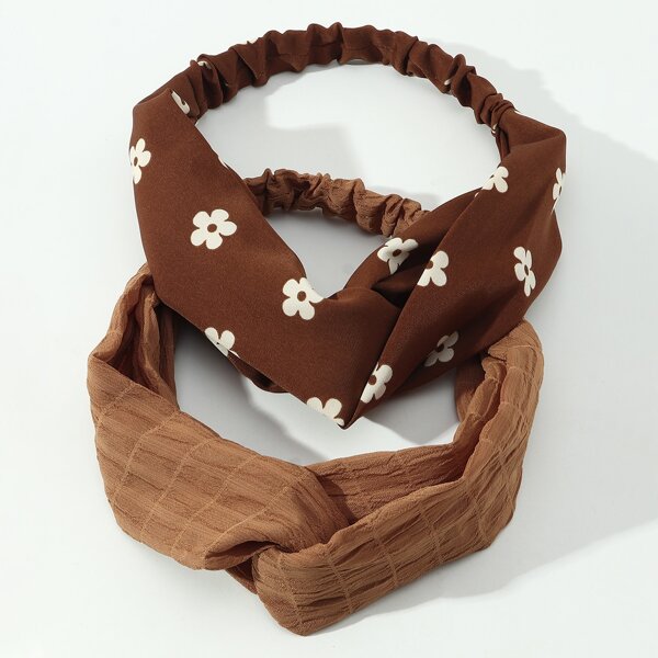 

2pcs Flower Print Hair Band, Multicolor