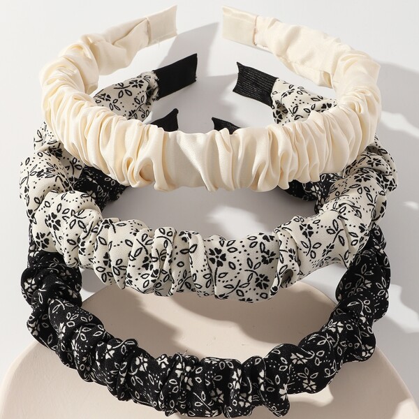

3pcs Pleated Wide Headband, Multicolor