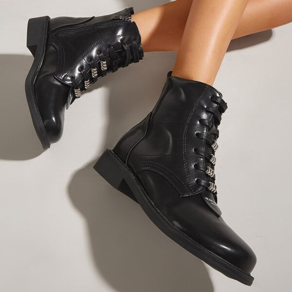 

Minimalist Lace-up Front Ankle Boots, Black