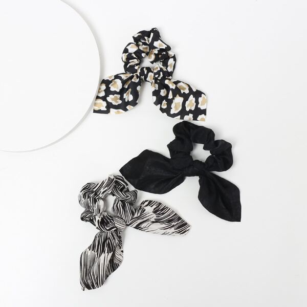 

3pcs Flower Print Scarf Hair Tie, Multicolor