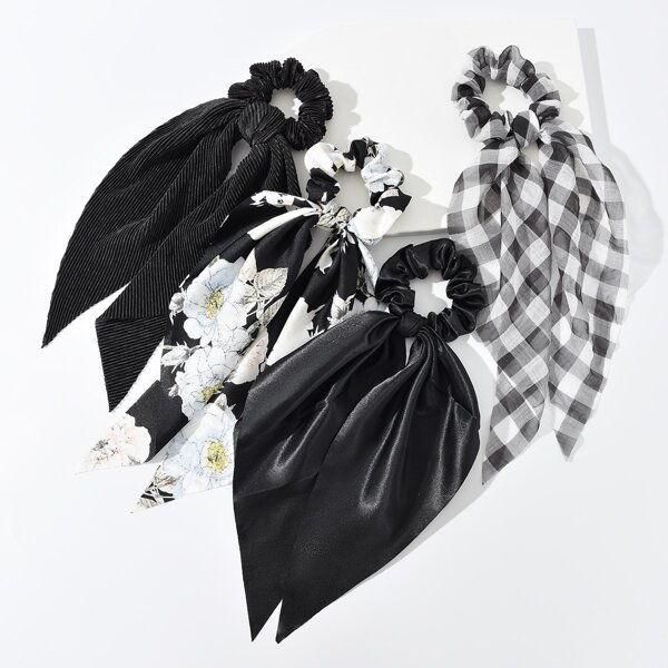 

4pcs Flower Print Scarf Hair Tie, Multicolor