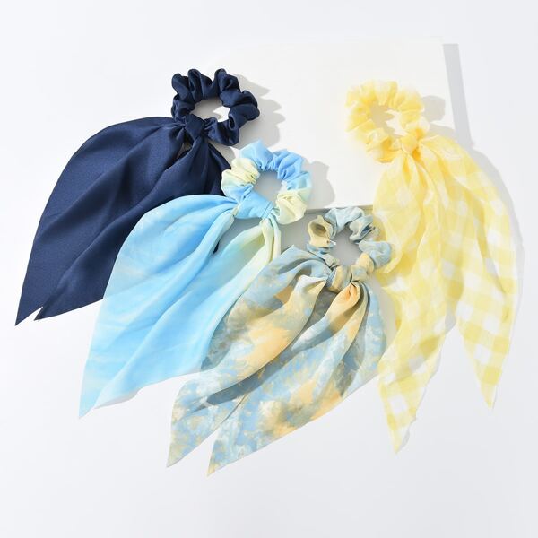

4pcs Plaid Print Scarf Hair Tie, Multicolor
