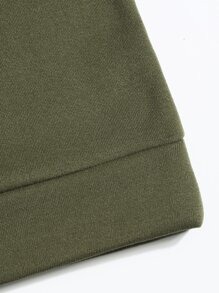 SHEIN EZwear 字母圖案落肩袖運動衫 - 軍綠色 - 查看 5