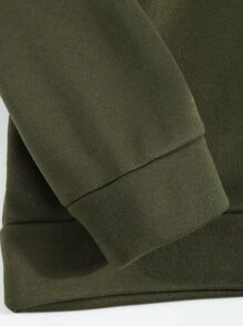 SHEIN EZwear 字母圖案落肩袖運動衫 - 軍綠色 - 查看 4