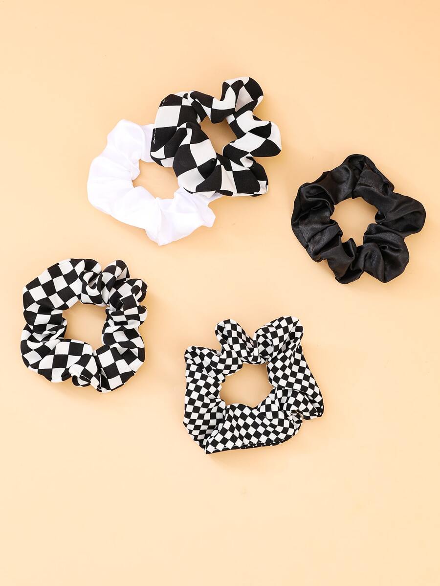5pcs Toddler Girls Plaid Scrunchie, For Christmas - Black and White - View 1