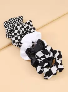 5pcs Toddler Girls Plaid Scrunchie, For Christmas - Black and White - View 3