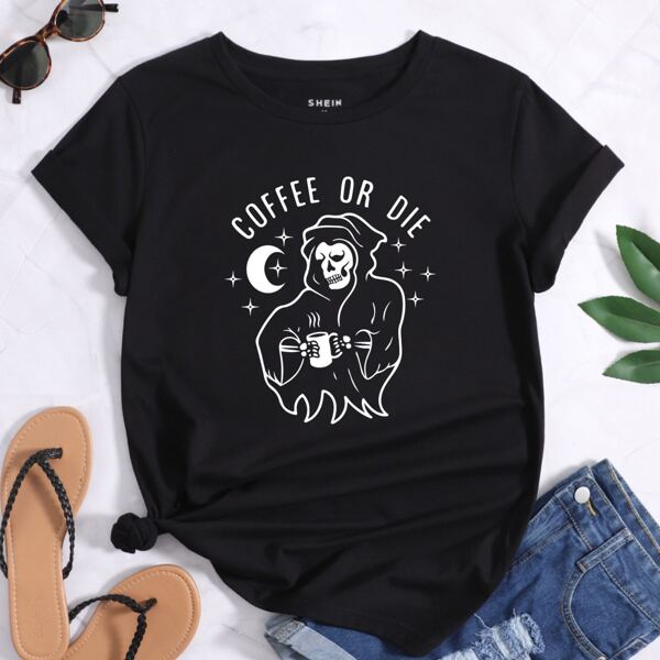

Skeleton & Slogan Graphic Tee, Black