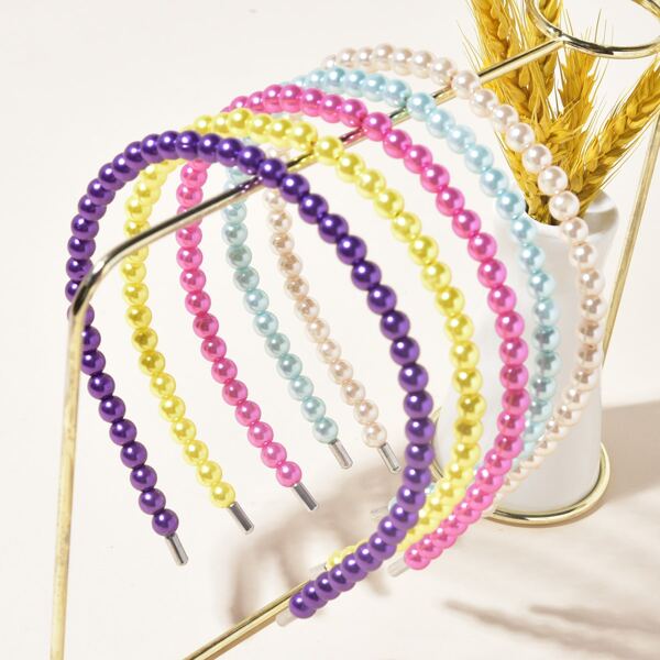 

5pcs Girls Faux Pearl Hair Hoop, Multicolor
