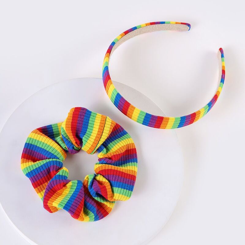 

1pc Rainbow Stripe Headband & 1pc Scrunchie, Multicolor