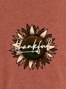 SHEIN LUNE Camisetas de Mujer Floral Letras Casual - Óxido marrón - Ver 5