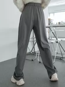 DAZY Plicated Front High Waist Suit Trousers - Dark Grey - View 2