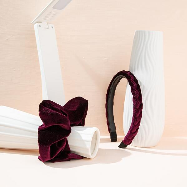 

2pcs Solid Hair Accessory Set, Burgundy