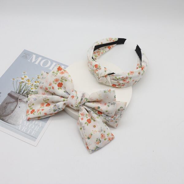

Flower Print Headband & Hair Clip, Multicolor