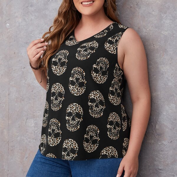 

Plus Leopard Skull Print Tank Top, Multicolor