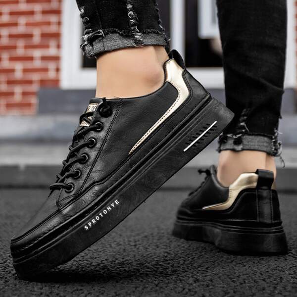 

Men Minimalist Lace Up Front Skate Shoes, Black