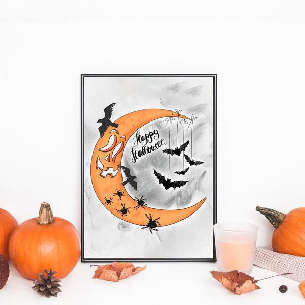 

Halloween Moon Print Unframed Painting, Multicolor