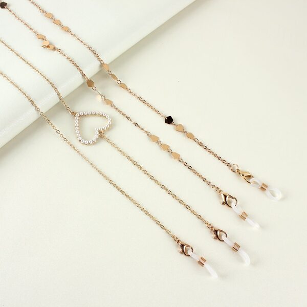 

2pcs Toddler Kids Heart Decor Glasses Chain, Gold