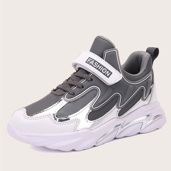 

Boys Letter Patch Velcro Strap Sneakers, Grey