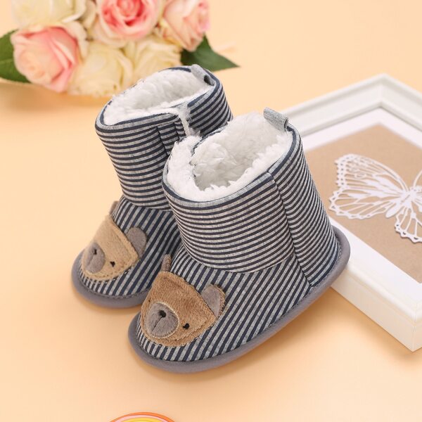 

Baby Cartoon Graphic Striped Pattern Boots, Grey
