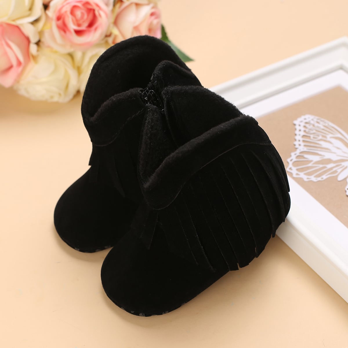 1 Pair Infant Toddler Side Zipper Boots Suitable For Spring And Autumn, 0-1 Years Old