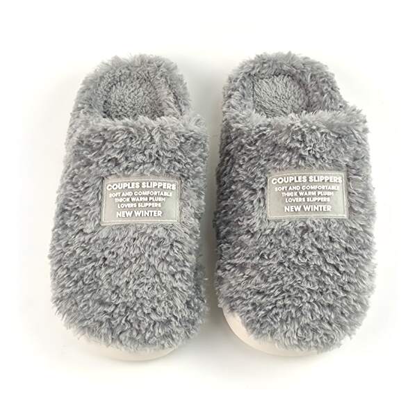 

Men Letter Patch Fluffy Home Slippers, Light grey
