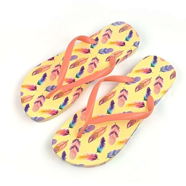 

Colorblock Feather Graphic Flip-Flops, Orange
