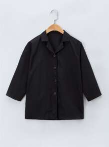 Boys Lapel Neck Button Front Coat - Black - View 1
