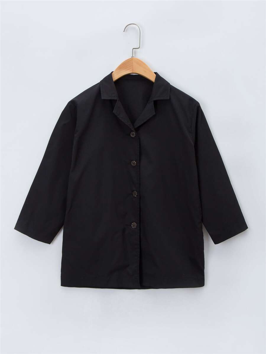 Boys Lapel Neck Button Front Coat - Black - View 1