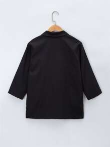 Boys Lapel Neck Button Front Coat - Black - View 2