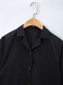 Boys Lapel Neck Button Front Coat - Black - View 4
