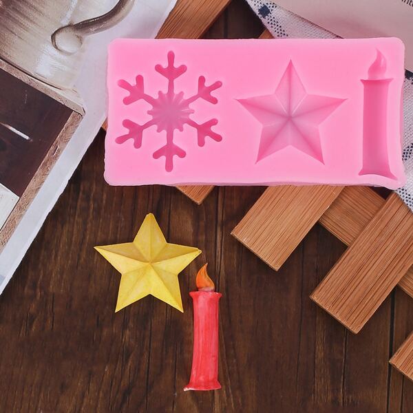 

1pc Snowflake & Star Design Mold, Pink