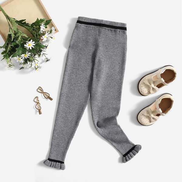 

Toddler Girls Frill Hem Knit Pants, Grey