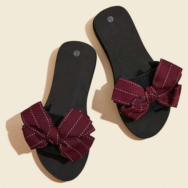 

Bow Decor Wedge Slides, Red