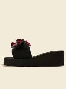 女士塑膠海灘拖鞋帶花貼花和坡跟跟 - 紅色 - 查看 3