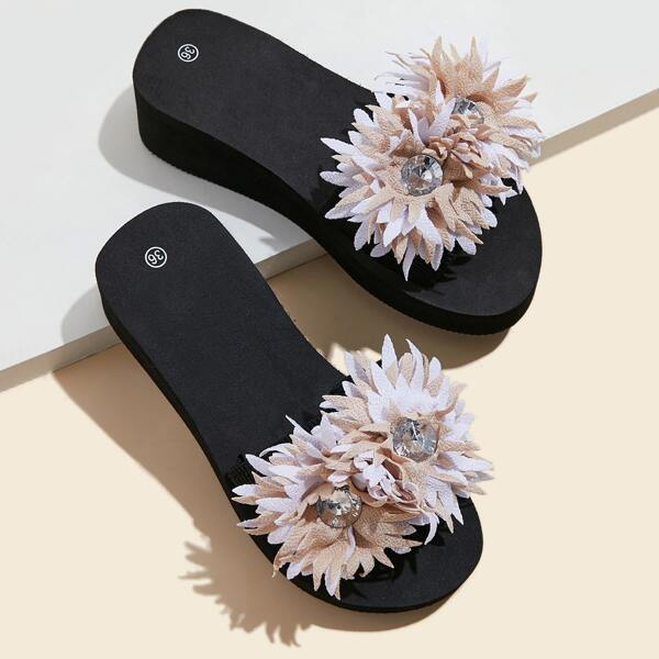 

Floral Applique Wedge Slides, Multicolor