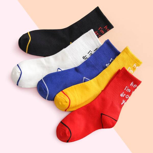 

5pairs Toddler Kids Slogan Graphic Socks, Multicolor