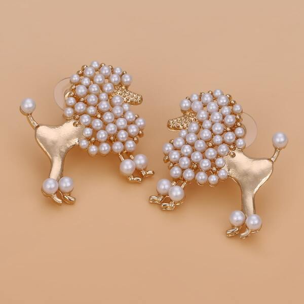 

Faux Pearl Decor Metal Earrings, White