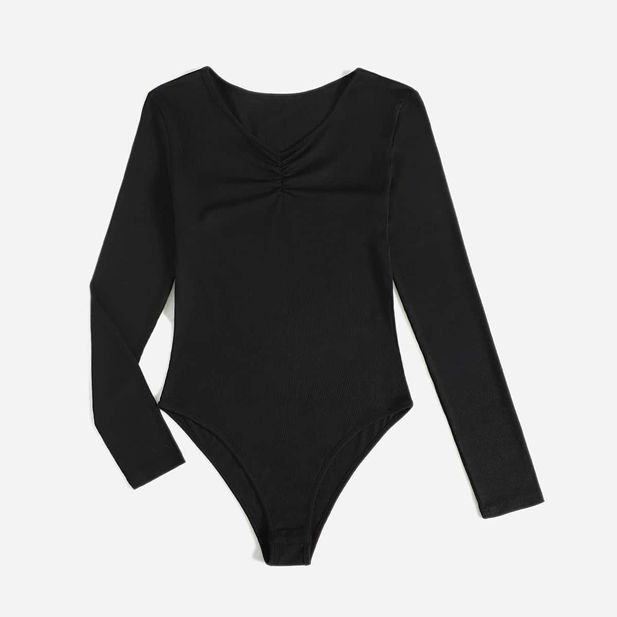 

Solid Ruched Bodysuit, Black
