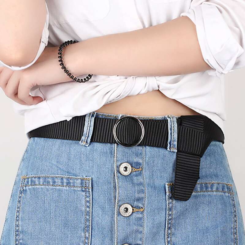 

Ring Decor Buckle Tape Belt, Black