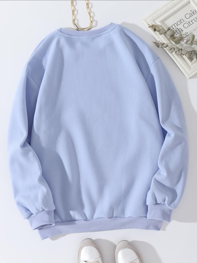 SHEIN EZwear Solid Drop Shoulder Thermal Lined Sweatshirt - Lilac Purple - View 2